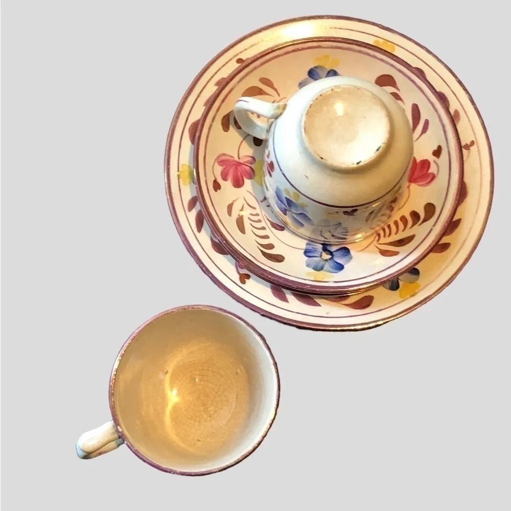 Antique Japan Lusterware Pink Teacups Saucers Set